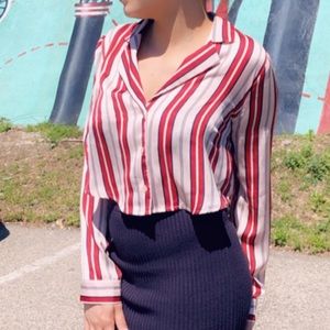 Stripped cropped button up blouse